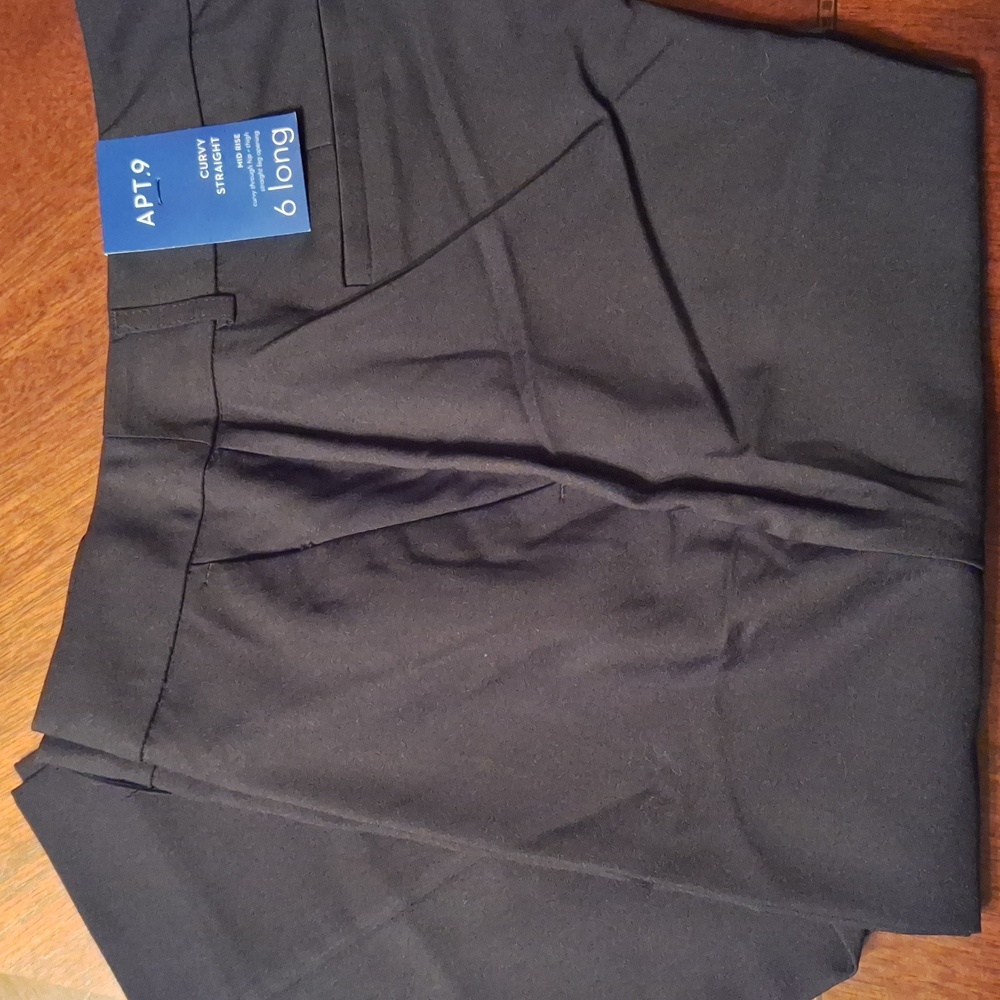 Apt. 9 Torie Mid Rise Black Curvy Straight Fit Trousers Size 6 Long - NWT